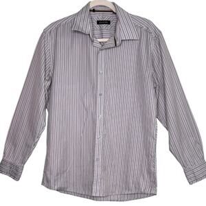 ZAGARI Tan Blue Striped Button Down Men's Shirt Medium